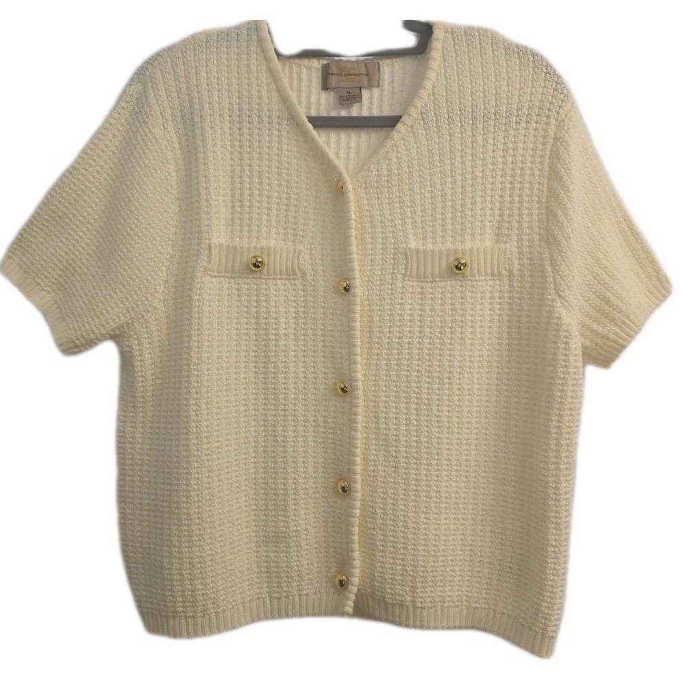 NEW French‎ Connection Cream Knit Cardigan Gold Buttons  Babysoft XL